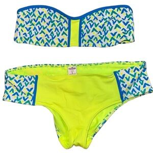 HOLLISTER BoyShort Bikini Medium Large Neon Blue Green 2 piece​​